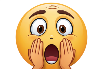 Shocked and worried emoji emoticon covers part of its face with hands On AI generated by PNG