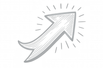 Sleek white arrow pointing upward, symbolizing business advancement, growth trajectory, transparent isolated vector graphic