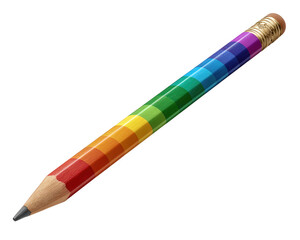 Colorful pencil rainbow pattern wooden body graphite tip eraser creative school supply vibrant isolated on white cheerful stationery