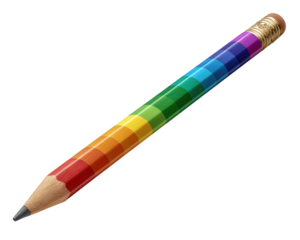 Colorful pencil rainbow pattern wooden body graphite tip eraser creative school supply vibrant isolated on white cheerful stationery