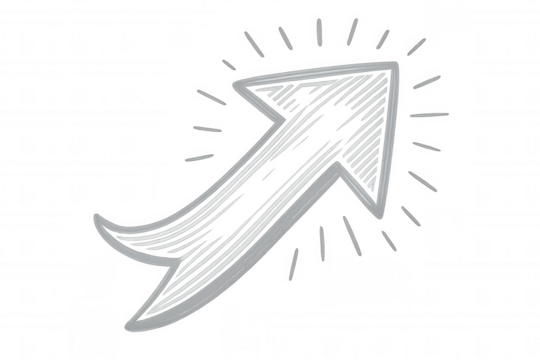 Sleek white arrow pointing upward, symbolizing business advancement, growth trajectory, transparent isolated vector graphic