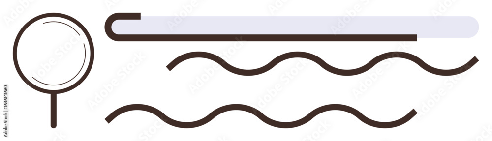 Poster magnifying glass near wavy lines alongside a ruler-thumbs up object conveys concepts of exploration,