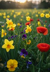 Fototapeta premium Vibrant Wildflower Meadow at Sunset