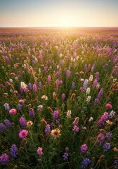 Naklejka premium Vibrant Wildflower Meadow at Sunrise