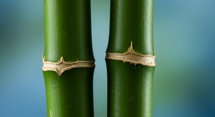 Obraz premium A macro shot of two lush green bamboo stalks, showcasing the natural texture and beauty, perfect for nature and wellness-related themes.