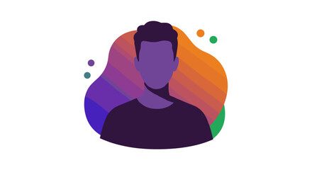 Stylized faceless male silhouette portrait over a vibrant, modern abstract background design.