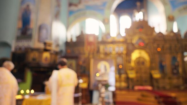 The Blurry Background of an Ornate and Beautiful Church Interior During a Special Ceremony Event Today
