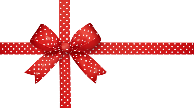 Red polka dot bow on black background gift wrapping design