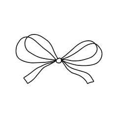 Hand-drawn whimsical bow ribbon in coquette style. Cute feminine line art design, perfect for fashion, packaging, invitations, stickers, and aesthetic decorations. Vector illustration