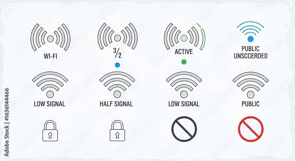 Aufkleber various wifi signal strength indicators and network security icons displayed