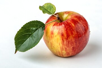 Fresh Red Apple with Dew Drops on a White Surface


