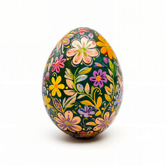 easter egg painted with floral ornament on isolated background, generative ai