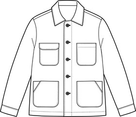 Stylish utility jacket CAD drawing, flat vector illustration, detailed design, fashion template, technical sketch, outerwear, garment layout, apparel blueprint © kulsum creatives