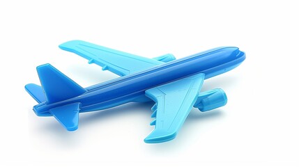 plastic toy airplane with blue wings isolated on white background