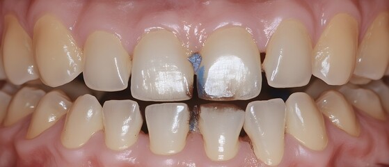 Close-up Detailed Image of Stained Teeth with Gum Line