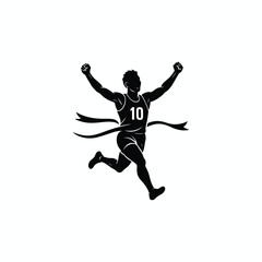 Runner Winning Race Crossing Finish Line Silhouette Vector