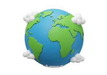 3D rendered Earth globe with white clouds floating around continents, environmental concept, global warming, climate change, geography, world planet visualization