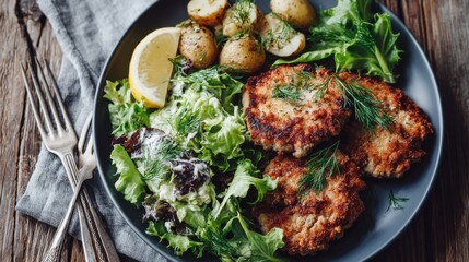 Milanesa. Argentine breaded and fried meat cutlet, similar to schnitzel, typically served with crispy fries or fresh salad for a satisfying meal.

