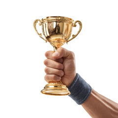 Gold trophy held high victory success achievement