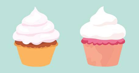Sweet Cartoon Cupcake Vector Clipart Set