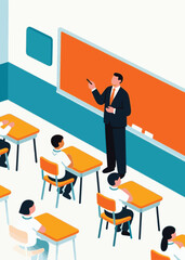 The teacher is teaching students in class Illustrator Artwork design template poster