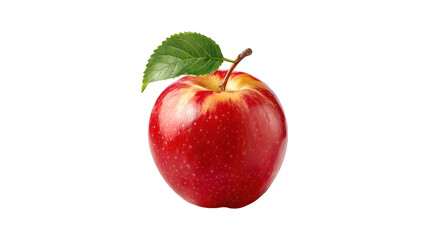 Red Apple with Green Leaf Isolated on Black Background