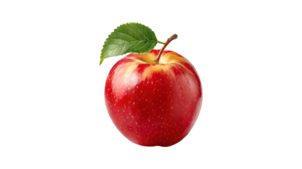 Red Apple with Green Leaf Isolated on Black Background