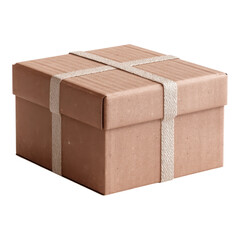 Brown gift box with ribbon on white background for holiday presentations