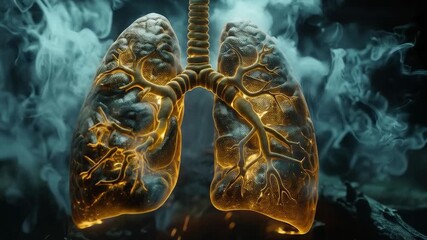 Visualization of the lungs with bright accents showing their structure. Suitable for medical articles and training videos.
