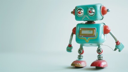 plastic wind-up toy walking on smooth white background