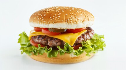 realistic plastic burger with lettuce and cheese on white background