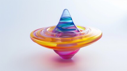 spinning top plastic toy in motion on white background