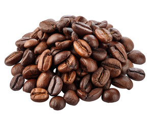 Obraz premium Pile of roasted coffee bean with natural texture brown color glossy surface aromatic isolated on transparency background close up food ingredient caffeine energy
