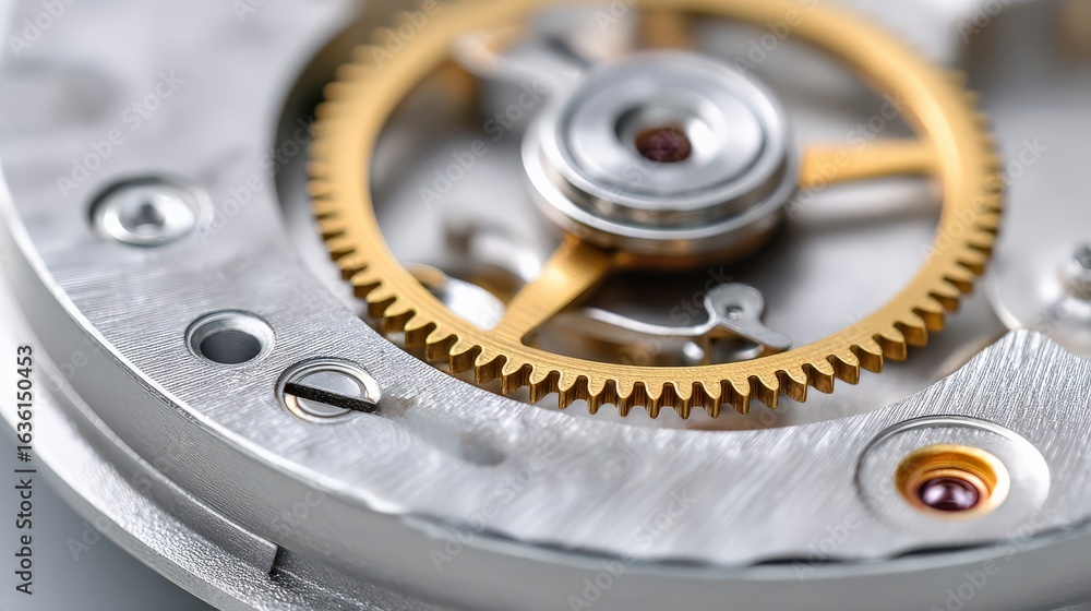 Poster maintenance technical machinery optimization concept. close-up of intricate watch movement featuring