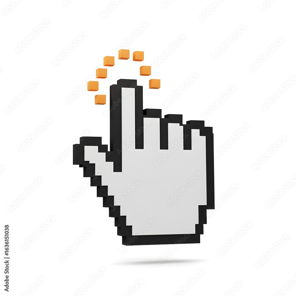 Fototapete pixel art computer cursor with click effect sparkles representing digital interface interaction and 