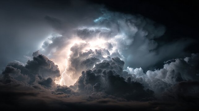 Dramatic Black Storm Clouds with Lightnings and Smoke Isolated