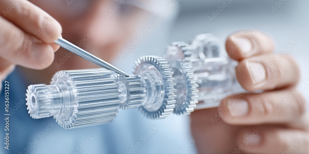 Poster maintenance technical machinery optimization concept. close-up of a person assembling intricate mech