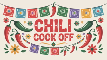 Edgy chili cook-off banner with graffiti font and flame illustrations