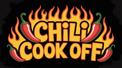 Urban spicy cook-off banner with bold black background and hot peppers