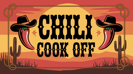 Cowboy-themed chili cook-off banner with lasso border and rugged serif font