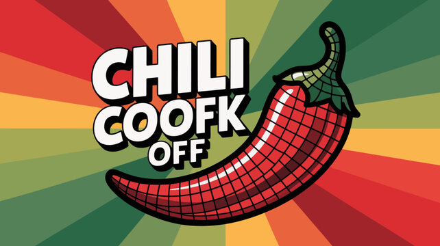 Bold chili cook-off banner with red pepper mosaic and chunky block font