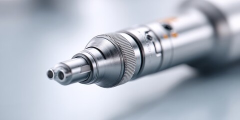 maintenance technical machinery optimization concept. Close-up of a sleek, metallic vape device nozzle.