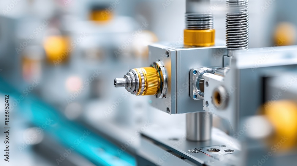 Poster maintenance technical machinery optimization concept. close-up of a mechanical component in a modern