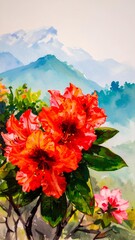 red flowers of the rhododendron da khumbu
