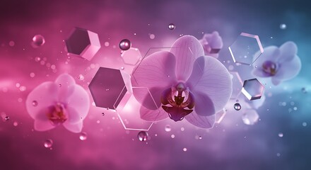 Fototapeta premium Orchid Flower with Hexagon and Sphere Decoration