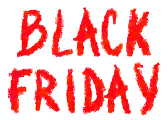 Red, textured lettering spelling 'Black Friday' against a transparent, white background, showcasing a bold shopping theme.