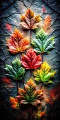 Vibrant Maple Leaves Displayed on a Textured Stone Surface