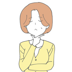 顎に手を当てて考える女性