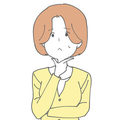顎に手を当てて考える女性2