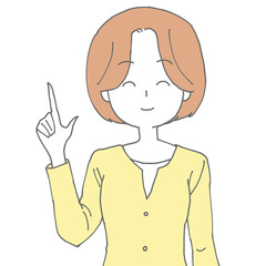 笑顔で指す女性